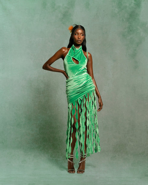 GRASS ASYMMETRIC TASSEL SKIRT